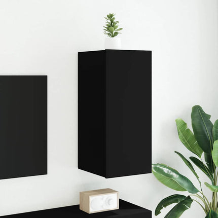 Väggmonterad tv-bänk LED svart 30,5x35x70 cm