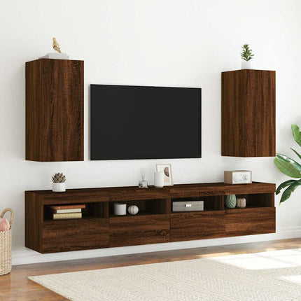 Väggmonterad tv-bänk LED brun ek 30,5x35x70 cm