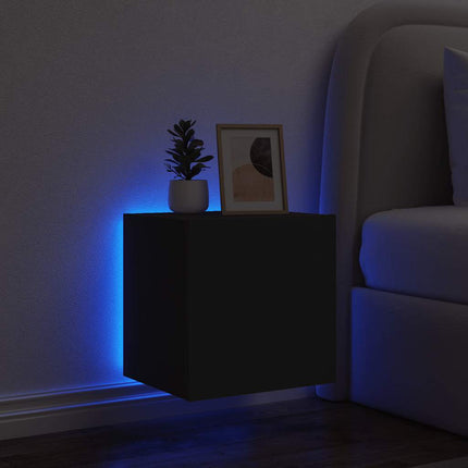 Väggmonterad tv-bänk LED svart 40,5x35x40 cm