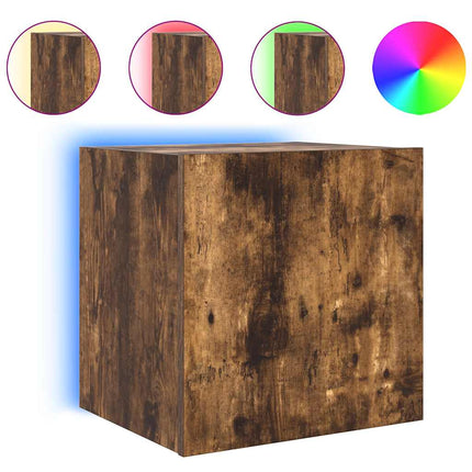 Väggmonterad tv-bänk LED rökfärgad ek 40,5x35x40 cm