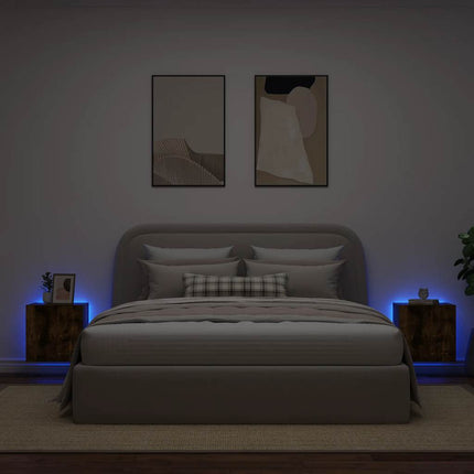 Väggmonterad tv-bänk LED 2 st rökfärgad ek 40,5x35x40 cm