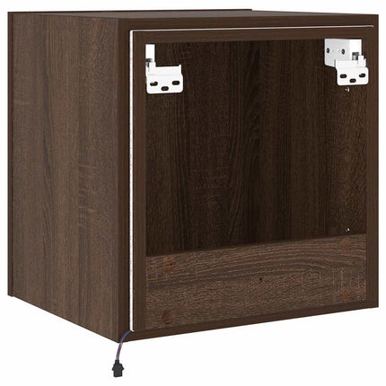 Väggmonterad tv-bänk LED brun ek 40,5x35x40 cm