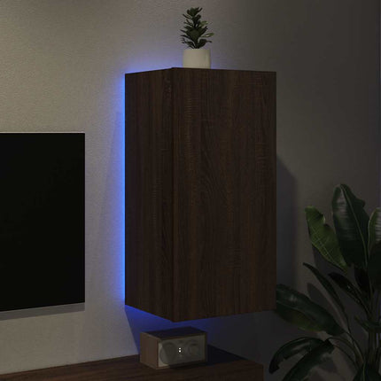 Väggmonterad tv-bänk LED brun ek 40,5x35x80 cm