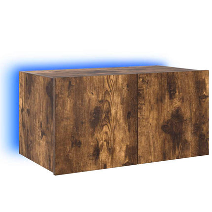 Väggmonterad tv-bänk LED rökfärgad ek 60x35x31 cm