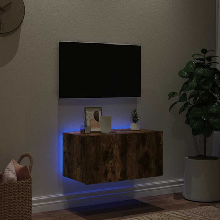 Väggmonterad tv-bänk LED rökfärgad ek 60x35x31 cm
