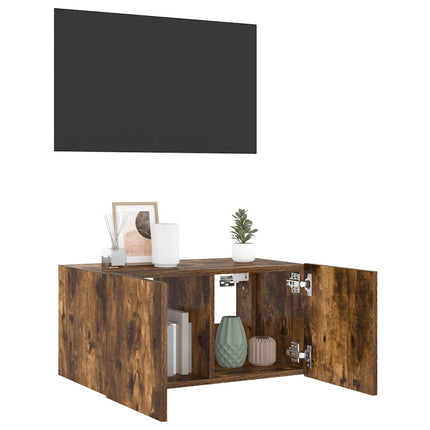 Väggmonterad tv-bänk LED rökfärgad ek 60x35x31 cm