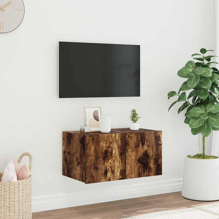 Väggmonterad tv-bänk LED rökfärgad ek 60x35x31 cm