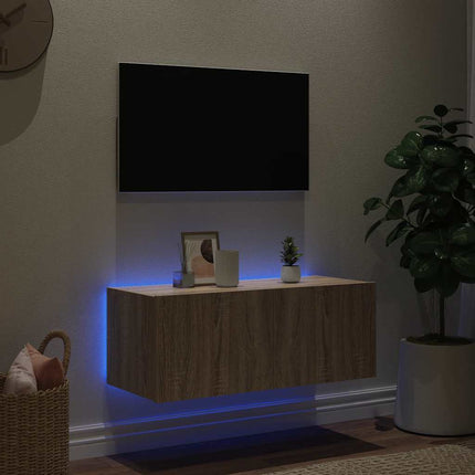 Väggmonterad tv-bänk LED sonoma-ek 80x35x31 cm