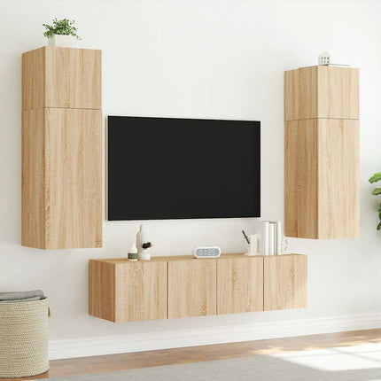 Väggmonterad tv-bänk LED 2 st sonoma-ek 80x35x31 cm