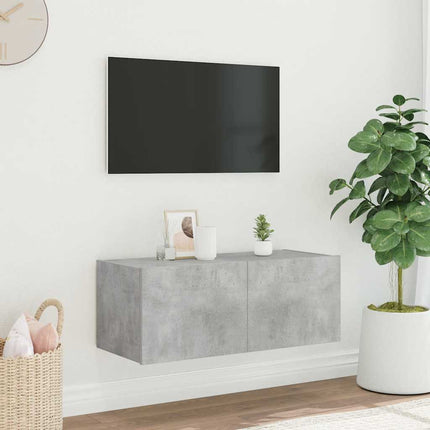 Väggmonterad tv-bänk LED betonggrå 80x35x31 cm