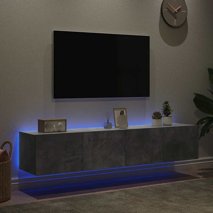 Väggmonterad tv-bänk LED 2 st betonggrå 80x35x31 cm