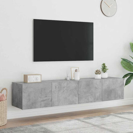 Väggmonterad tv-bänk LED 2 st betonggrå 80x35x31 cm