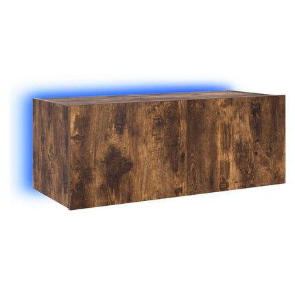 Väggmonterad tv-bänk LED rökfärgad ek 80x35x31 cm