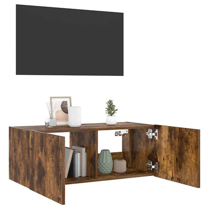 Väggmonterad tv-bänk LED rökfärgad ek 80x35x31 cm