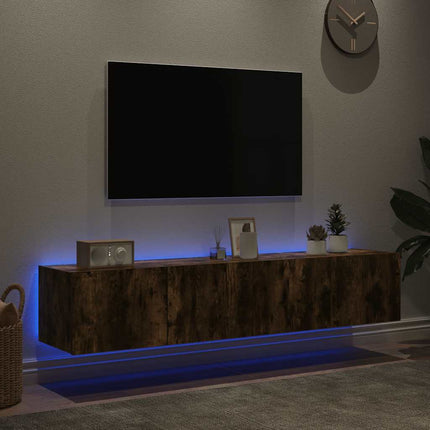 Väggmonterad tv-bänk LED 2 st rökfärgad ek 80x35x31 cm