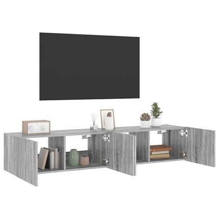 Väggmonterad tv-bänk LED 2 st grå sonoma 80x35x31 cm