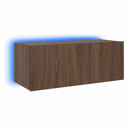 Väggmonterad tv-bänk LED brun ek 80x35x31 cm