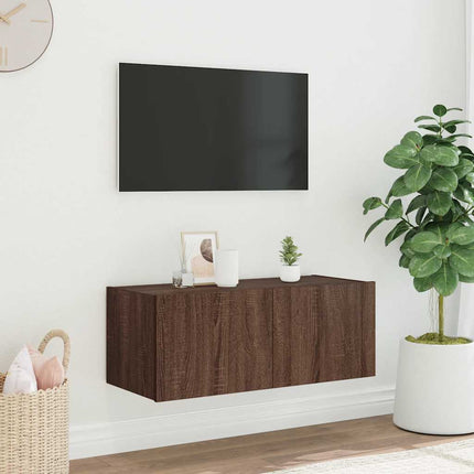 Väggmonterad tv-bänk LED brun ek 80x35x31 cm