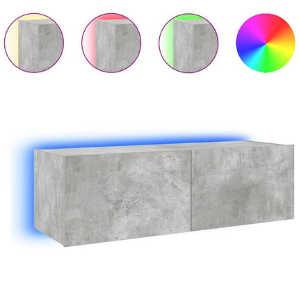 Väggmonterad tv-bänk LED betonggrå 100x35x31 cm