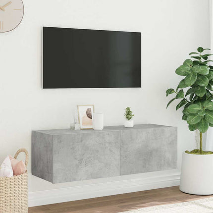 Väggmonterad tv-bänk LED betonggrå 100x35x31 cm