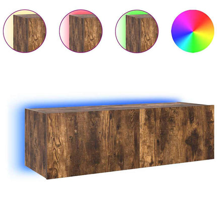 Väggmonterad tv-bänk LED rökfärgad ek 100x35x31 cm