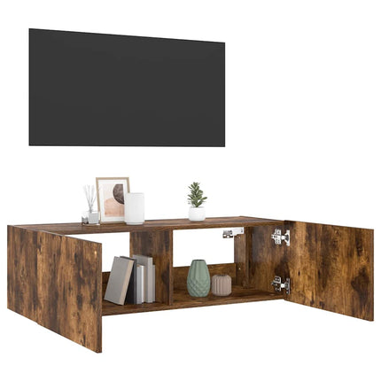 Väggmonterad tv-bänk LED rökfärgad ek 100x35x31 cm