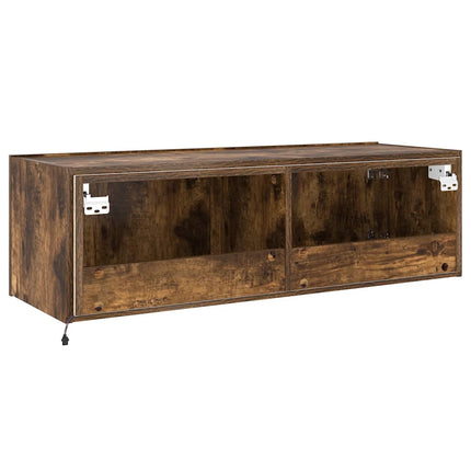 Väggmonterad tv-bänk LED rökfärgad ek 100x35x31 cm