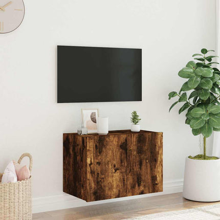 Väggmonterad tv-bänk LED rökfärgad ek 60x35x41 cm