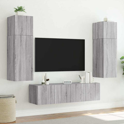Väggmonterad tv-bänk LED grå sonoma 80x35x41 cm