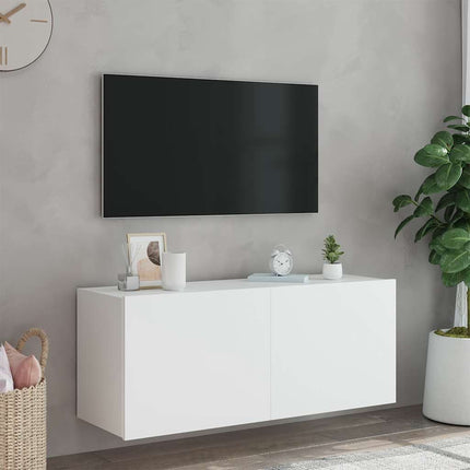 Väggmonterad tv-bänk LED vit 100x35x41 cm