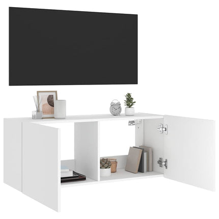 Väggmonterad tv-bänk LED vit 100x35x41 cm