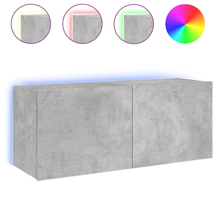 Väggmonterad tv-bänk LED betonggrå 100x35x41 cm
