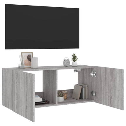 Väggmonterad tv-bänk LED grå sonoma 100x35x41 cm