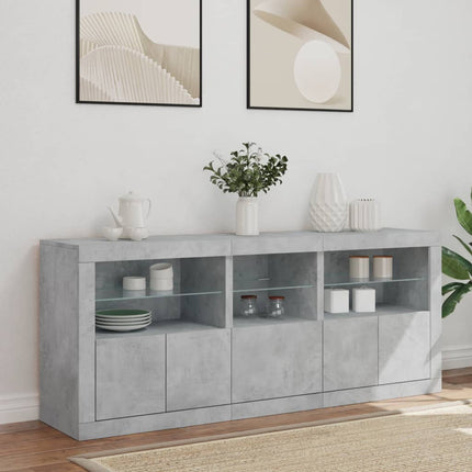 Skänk med LED-belysning betonggrå 162x37x67 cm