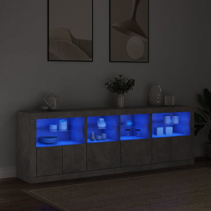 Skänk med LED-belysning betonggrå 202x37x67 cm
