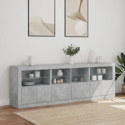 Skänk med LED-belysning betonggrå 202x37x67 cm