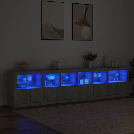 Skänk med LED-belysning betonggrå 283x37x67 cm