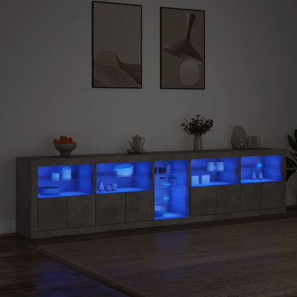 Skänk med LED-belysning betonggrå 283x37x67 cm