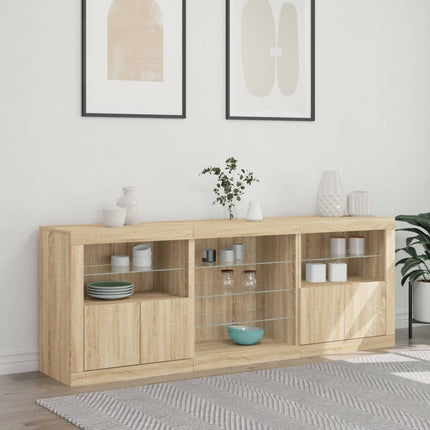 Skänk med LED-belysning sonoma-ek 181,5x37x67 cm