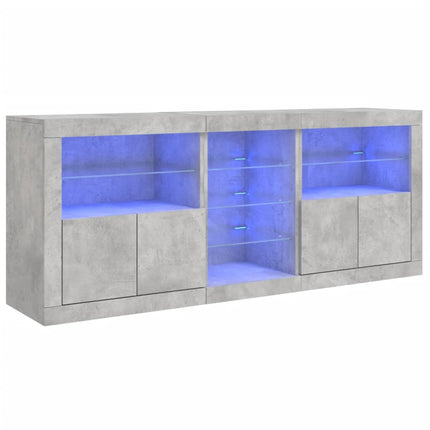 Skänk med LED-belysning betonggrå 181,5x37x67 cm