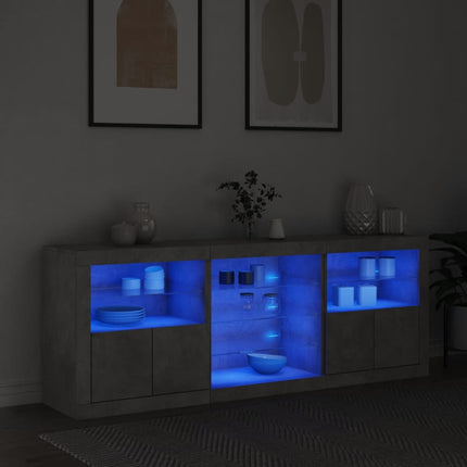 Skänk med LED-belysning betonggrå 181,5x37x67 cm