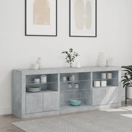 Skänk med LED-belysning betonggrå 181,5x37x67 cm