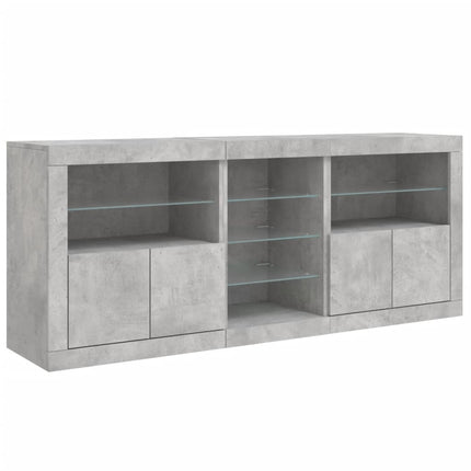 Skänk med LED-belysning betonggrå 181,5x37x67 cm