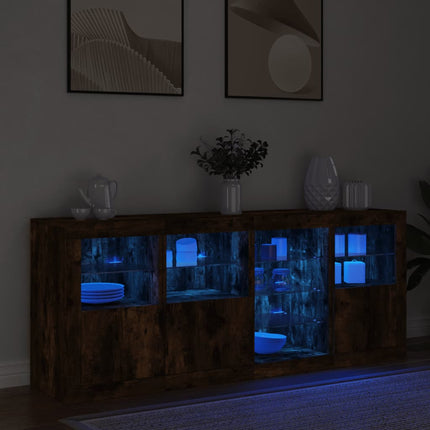 Skänk med LED-belysning rökfärgad ek 164x37x67 cm