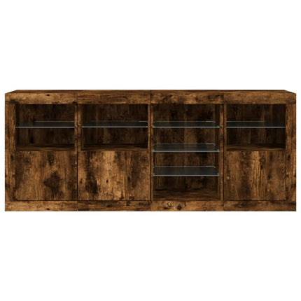Skänk med LED-belysning rökfärgad ek 164x37x67 cm
