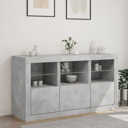 Skänk med LED-belysning betonggrå 123x37x67 cm