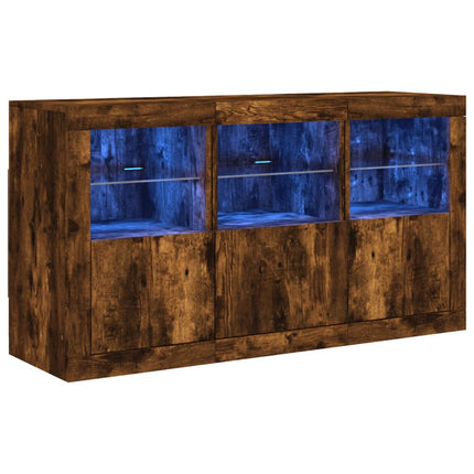 Skänk med LED-belysning rökfärgad ek 123x37x67 cm