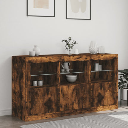 Skänk med LED-belysning rökfärgad ek 123x37x67 cm