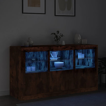 Skänk med LED-belysning rökfärgad ek 123x37x67 cm