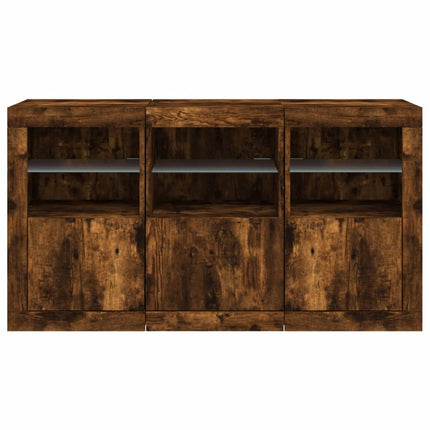 Skänk med LED-belysning rökfärgad ek 123x37x67 cm